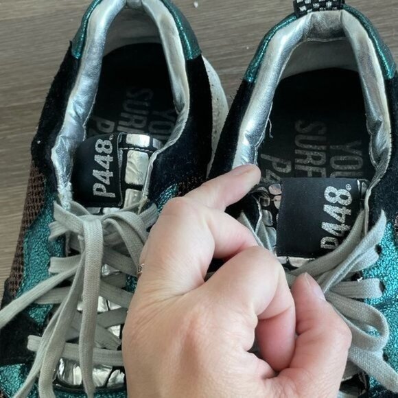 P448 Alex Sneakers You Can Surf Later Maroon Suede Teal Silver Metallic Size 40 - Picture 11 of 16